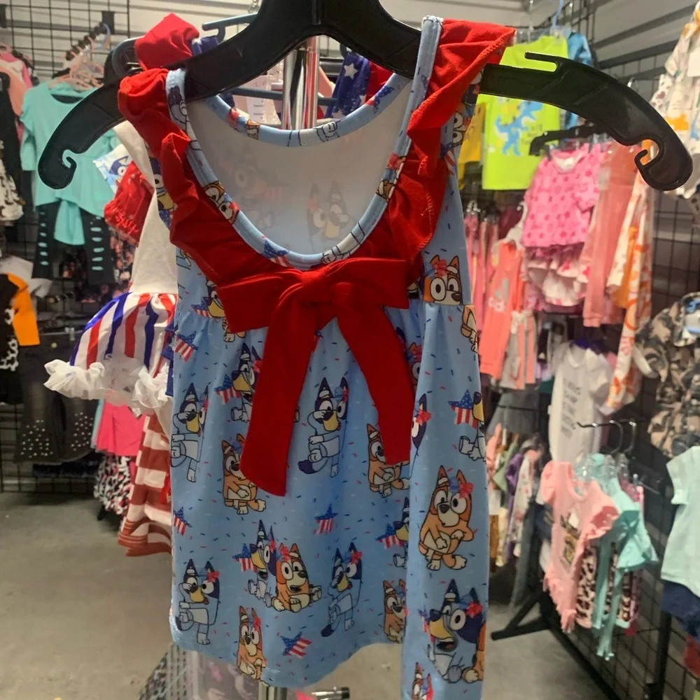 Blue Ruffled Sundress with Asymmetrical Neckline